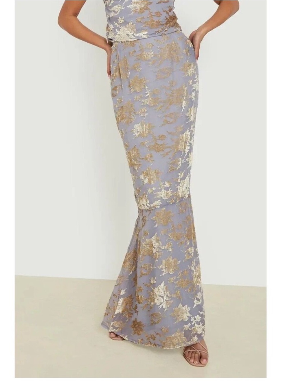 Rare NWT Rat & Boa Style Boohoo Occasion Devore Fit & Flare Maxi Skirt size 4 - Picture 2 of 7